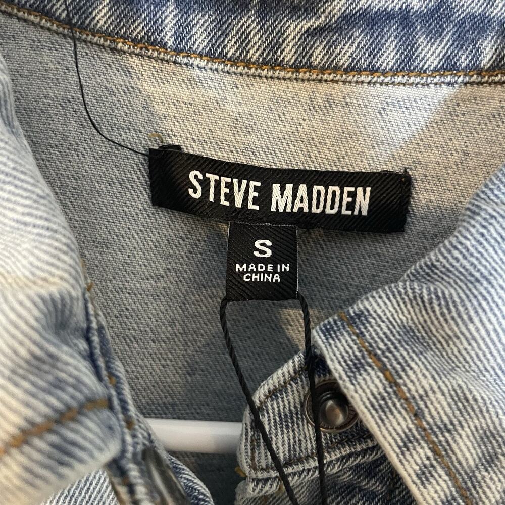 Steve Madden Llara Denim Shirt Dress Women's Small Snap‎ Front Stone Wash NEW - Picture 4 of 11